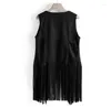 Women's Vests Womens Fringed Vest Jacket Fashion Fall Winter Suede Ethnic Sleeveless Cardigan Vintage Tassel Coat Coffee