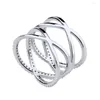 Cluster Rings Kolmnsta 925 Sterling Silver Ring Double Cross Wedding Band Cubic Zirconia Classic Multi Layer Women