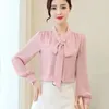 Women's Blouses Spring Chiffon losse shirt tops lange mouw boog vaste kleur all-match blouse temperament elegante vrouwen kleding