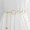 Bälten Kvinnor Fashion Metal Chain Belt Gold Silver Square Hollow Midje Lady Dress Coat Sweater Suit Decoration Midjeband