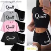 Kvinnors spårdräkter Summer Fashion Women Queen Print Tracksuit Clothes 2 Piece Set Woman Sports Suits Shorts Crop Tops Shorts Pants Outfit T230515