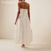 Party Dresses Doymeny 2023 Elegant A Line Evening Dress Halter Zipper Back Sleeveless Pleat Sexig High Split Vestidos Elegantes 230515