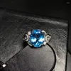 Bagues en grappe véritable et naturel bague en topaze bleue homme 925 argent Sterling 9 11mm gemme pour hommes bijoux travaillés à la main