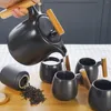 Bouteilles d'eau Service à thé en porcelaine noire Théière 30 OZ avec infuseur 4 tasses et plateau Luxe pour adultes Design bois