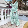 Casual Dresses Hallow Waist Sexy Long Dress Floral Print V Neck Sleeve Wedding For Women Robe Summer Clothing Vestido