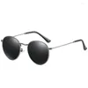 Solglasögon vintage polariserad man mode märke designer solglasögon manlig klassisk rund lyx svarta förare nyanser