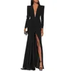 Party Dresses Sexy Long Black Crepe Evening With Slit Mermaid VNeck Small Train Robe De Gown For Women 230515