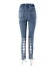 Jeans femme oeillet à lacets Skinny femmes Denim pantalon taille haute Sexy Slim printemps été