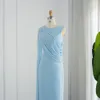 Sukienki imprezowe niebo niebieskie szyfonowe długie rękawy z czapką z piór syrenę wieczorową sukienki Seksowna sukienka formalna 230515