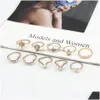 밴드 고리 Boho Vintage Gold Star Knuckle Ring for Women Crystal Crescent 기하학적 여성 손가락 세트 보석 2022 드롭 배달 DHI7B