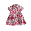 Girl Dresses Summer Short Sleeve Cartoon Dot Print Single Breasted Shirt Dress Korean Infant Little Girls Princess Fashion Bebes