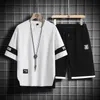 Herrspårssuits Summer Black White Tracksuits For Men's Set ärmar T-shirt Shorts Sportwear Brand Sporting Suit Oversize 5xl 230515