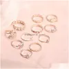 Кольцевые кольца полос 2022 винтажные модные кольца для женщин Gold Gold Metal Punk Geometric Hollow Leaves Jewelry Anillos Dhgarden DHDBT