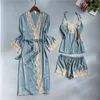 Dames slaapkleding witte kanten pyjama slaapset dames satijn kimono gewaad jurkpak met shorts nachthemd zomer nachtkleding huiskleding