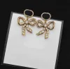 Fashion Gold Women Designer Double lettre étalon géométrique Crystal Couple en forme de coeur Zircon Boucles d'oreilles mignonnes pour Lady Wedding Hoop en gros