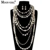Hanger kettingen Moon Girls Multi Layed Simulated Pearl Chain Long Necklace Fashion Statement ketting 230512