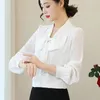 Women's Blouses Spring Chiffon losse shirt tops lange mouw boog vaste kleur all-match blouse temperament elegante vrouwen kleding