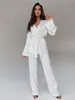 Dames Sleepwear Solide kleur Pyjama's voor vrouwen gewaad sets volledige mouwen dames huiskleding broek pakken satijn nachthowns lente loungewear 230515