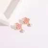 Stud Earrings 2023 Fashion Women Exquisite Colorful Oil Drip Camellia Freshwater Pearl Drop Earring Sexy Party Jewerly