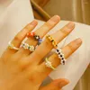 Cluster Rings Cute Transparent Resin Acrylic Handmade Beaded Rhinestone Colourful Geometric Square Round For Women Y2k Jewelry Party