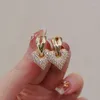 Dingle örhängen Kpop Trend Rhinestone Heart for Women Girl Gold Color Inlaid Zircon Geometric Stud Ear Ring Femal Luxury SMYCKE