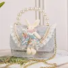 Sweet Baby Girls Pearl Sequin Handsbag Fashion Enfants Lace 3D Small Rabbit One Bager Sac Kids Plaid Chain Crossbody Body Sacs F1662