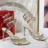 Ljuskrona Beige Crystal Sandals Rene Caovilla Cleo 95mm Elegant Evening Sandals Rhinestone-ENCROUST SNAKE STRASS STILETTO HEEL DESIGNER Party Dress Sh