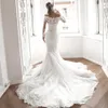 Party Dresses Long Sleeve Boat Neck Prom Trumpet Illusion Bridal Wedding Robe De Soiree Vintage Maxi 230515