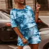 Kvinnors spårvagnar Kvinnor Summer Tie Dye Kort ärm Top Loose Shirt och Biker Shorts Passar Casual Floral Print Tvådelat Set Outfits Tracksuits T230515