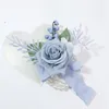 Decorative Flowers 4 PCS Dusty Blue Corsage And Boutonniere Set Prom Artificial Flower Wrist Bracelets