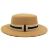 Chapeaux à large bord Fedora chapeau hommes femmes haut plat ceinture bande solide rouge vert noir blanc hiver automne messieurs robe formelle feutrée