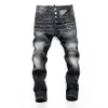 DSQ slim negro Jeans para hombre Cool Guy Jeans agujero Clásico Hip Hop Rock Moto Diseño casual Denim desgastado DSQ2 Jeans 387