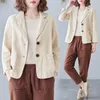 Jaquetas femininas Jaqueta de linho de algodão Moman Women Solid Fin Thren Ladies Primavera Casacos de outono Retro Caso Casual Blazers de manga longa Casual