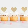 Festive Supplies Acrylic Gold Color Glitter Heart Cup Cake Topper 8pieces Per Lot Decoration