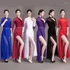 Vêtements de scène danse classique chinoise Style ethnique Cheongsam taille haute fente pratique moderne vêtements Costume de Performance professionnelle