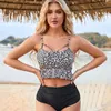 Kobieta w strojach kąpielowych kobiet Leopard kostium kąpielowy wysoki talia Kobiety seksowne Bandeau bikini push up kąpiel kostium ruffe ruched biquini set