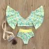 Kleidungssets Kind Mädchen Zweiteiliger Badeanzug Bikini LemonStarfishStripe Baggy Sleeve Swim Tops Hohe Taille Shorts 230512