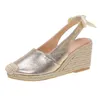 اللباس أحذية الصيف نساء عالي الإسفين الكعب Espadrille Soled Sandals Slippers Female Bowknot Gladiator Slingback