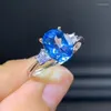Cluster Rings Royal Blue Topaz Damesring 925 Zilver aangepaste maat Aanbevolen eenvoudige anillos mujer