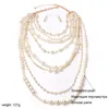 Collares pendientes Moon Girls Cadena de perlas simuladas de múltiples capas Collar largo Collar llamativo de moda 230512