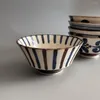 Bowls Japanese Made Underglaze Colored Rough Pottery Rice Bowl Single Soup Salad