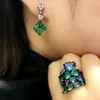 Stud Earrings Vintage Green Crystal White Cubic Zircon For Women Blue Yellow Geometric CZ Wedding Party Jewelry 2023 Arrival