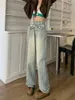 Jeans da donna Cintura incrociata da donna 2023 Pantaloni a gamba larga a vita alta Y2K Abbigliamento Casual Pantaloni larghi in denim Primavera solido 5023