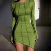 Casual Kleider Soolasea 2023 Neue Frühling Sexy Club Gestreiften Y2K Mini Bodycon Party Frauen Kleid Herbst Unregelmäßigen O Hals Langarm mode Kleid P230515