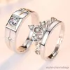 Band Rings Luxury Zircon Couple Paired Rings For Women Men Flower Proposal Promise Adjustable Rings Wedding Jewelry