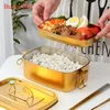 Bento Boxes 1.5L 304 Stainless Steel Lunch Box Double Layers Bento Food Container Snack Storage Thermal Metal Box Stock Dinnerware 230515