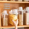 Organización Contenedor hermético de almacenamiento de alimentos Tarro de cereales de cocina transparente con taza medidora Boquilla de vertido Gabinete Organizador Caja Conjunto