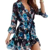 Casual Dresses Dresses for Women Vestido Fashion Spring och Autumn Ruffle Dress Floral spetsar upp nio poäng ärm ära Pullover Dress Traf 230515