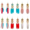 Boucles d'oreilles pendantes créative bohème longue plume colorée pour les femmes Vintage ronde fleur perles couleur or chaîne gland bijoux