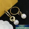 European and American Letter Circle Pearl Earrings Female French Niche Personality Temperament All-Match Silver Needle Earrings